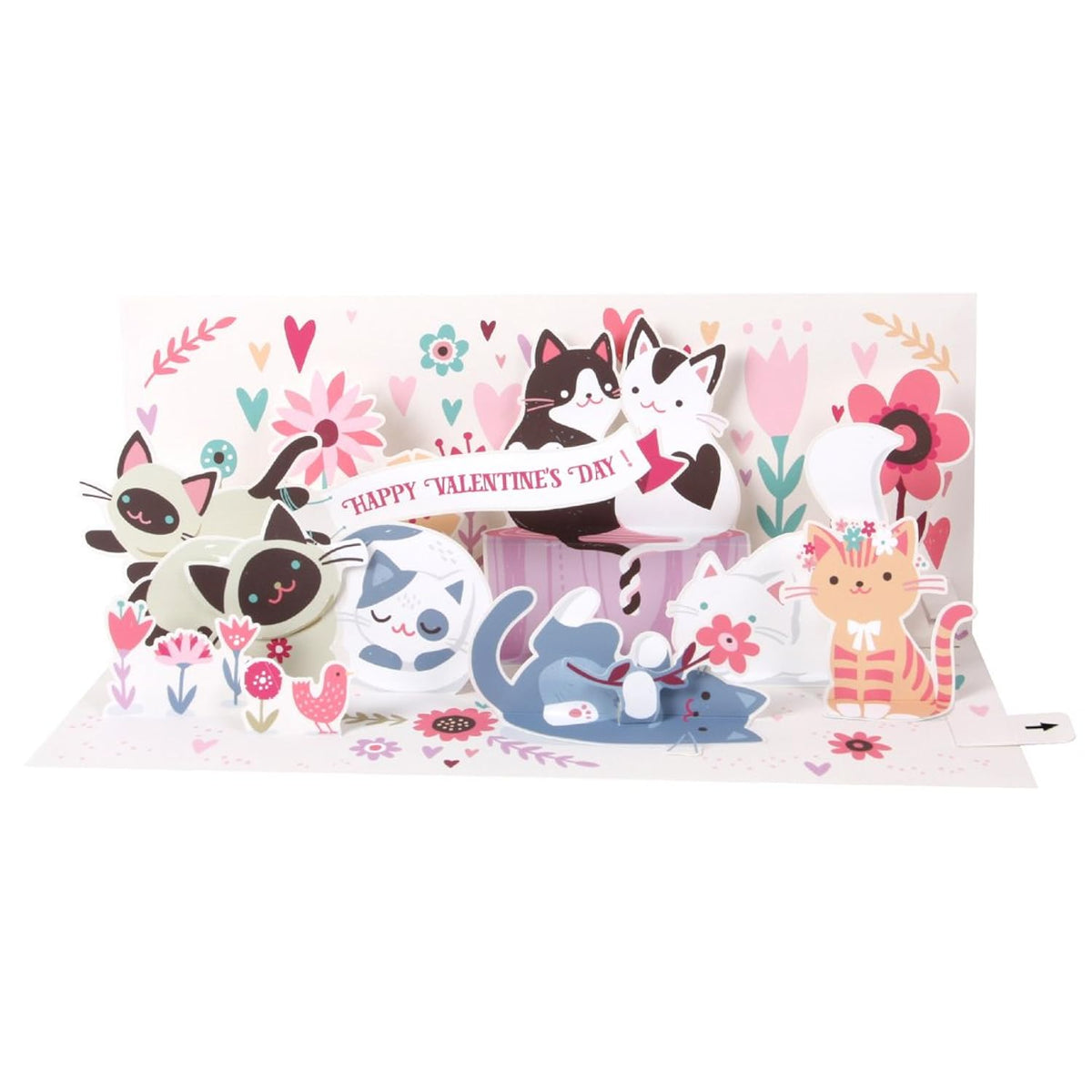 Up With Paper Pop-Up Panoramics Greeting Card - Kittens and Hearts, multi colored, 048641355417