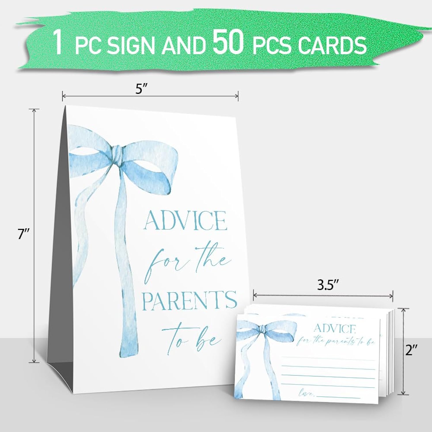 Baby Shower Advice Cards For Parents To Be(1 Standing Sign-50 Guessing Cards) Blue Bow Theme Advice For New Parents Baby Shower Decorations, Wishes For Baby Cards Party Activities Game Cards Kit-40