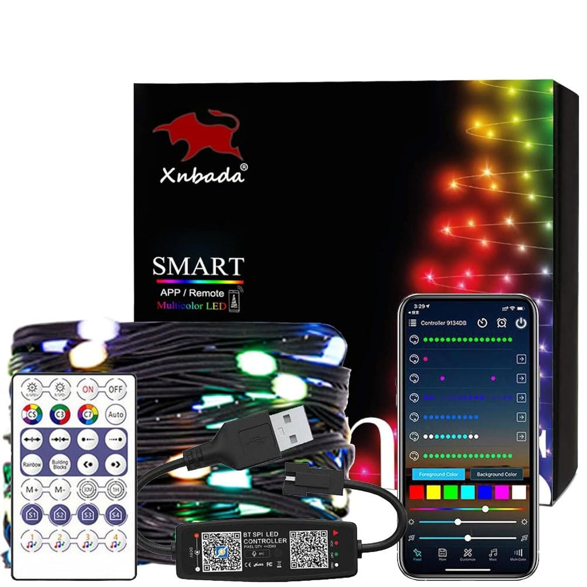 32.8Ft Ws2812B Rgb Addressable Black Wire Fairy Lights With Controller,Waterproof Dream Color Christmas String Lights Fo
