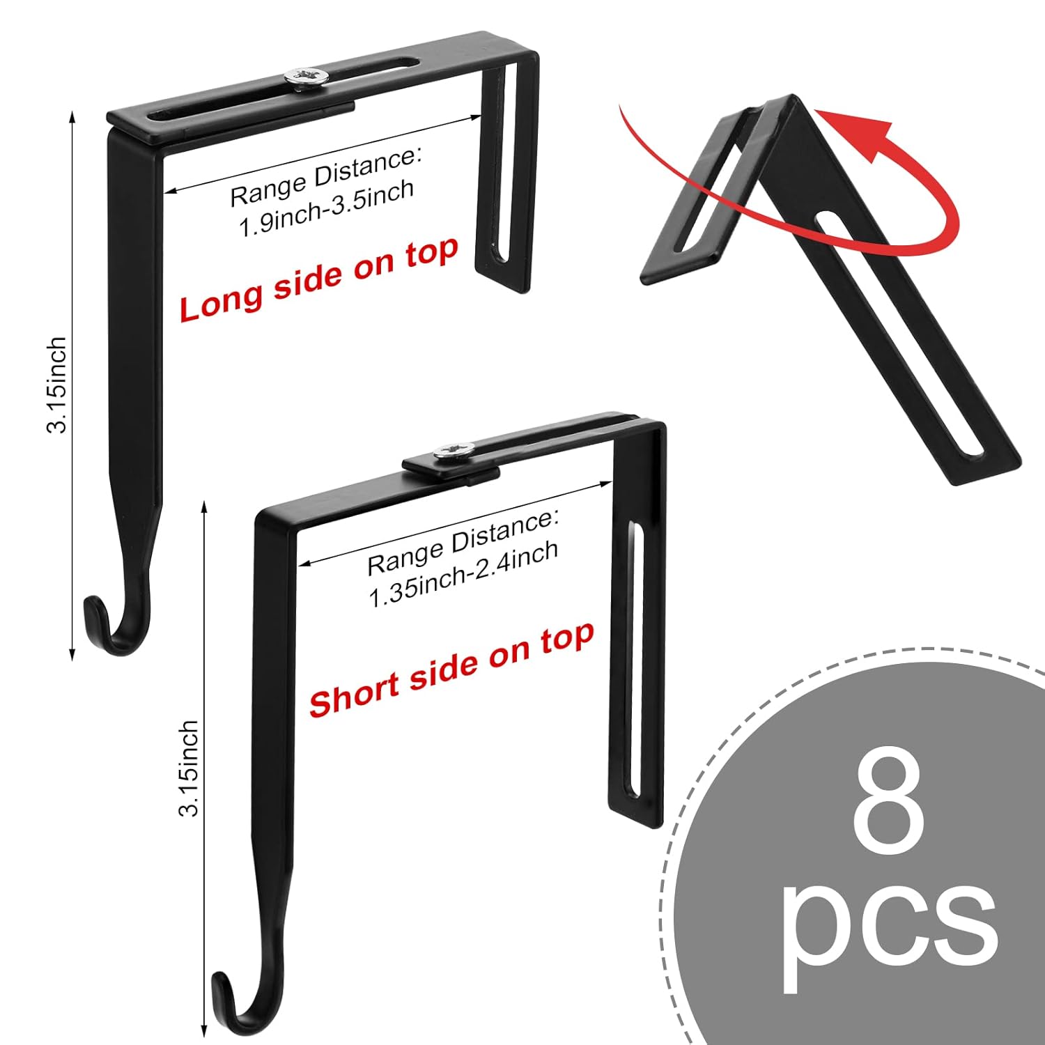 8 Pcs Adjustable Cubicle Hanger Universal Partition Metal Cubicle Hooks Door Hanger, Adjusted To Fit Panels With 1 3/8 Inch To 3 1/2 Inch Thickness For Office Whiteboard (Black)
