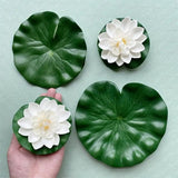 9Pcs Artificial Floating Foam Lotus Flowers With Artificial Lotus Leaves, Lily Pads For Lake, Pond Plants Ornaments For Pool Aquarium Water Decoration, White