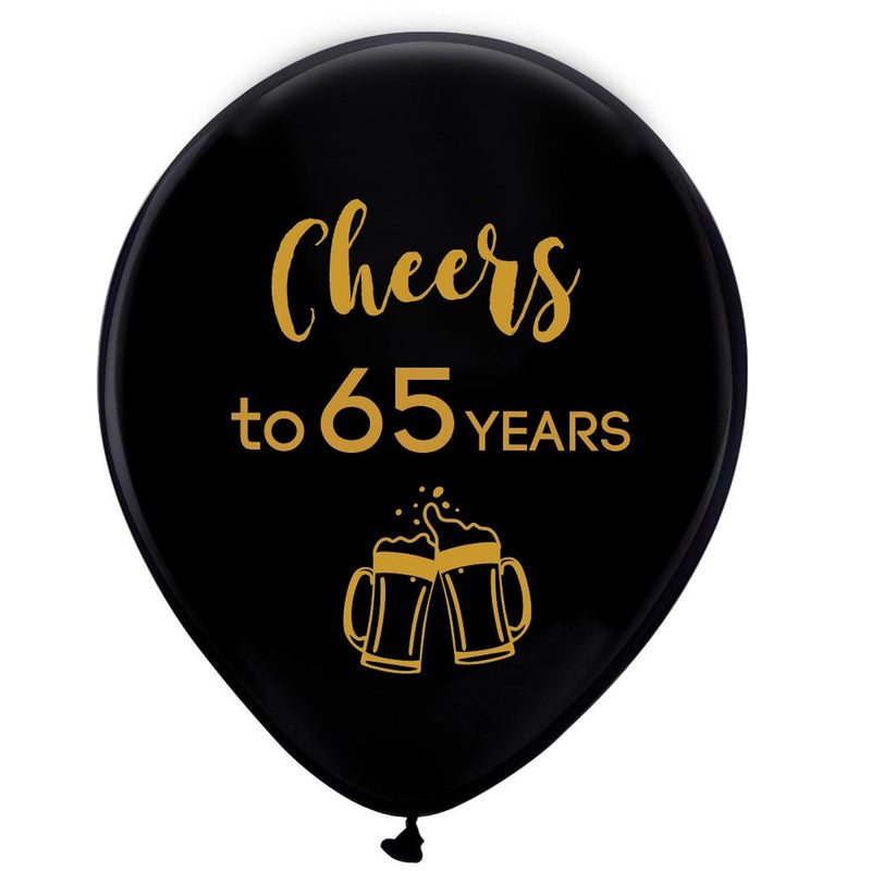 Black Cheers To 65 Years Latex Balloons, 12Inch (16Pcs) 65Th Birthday