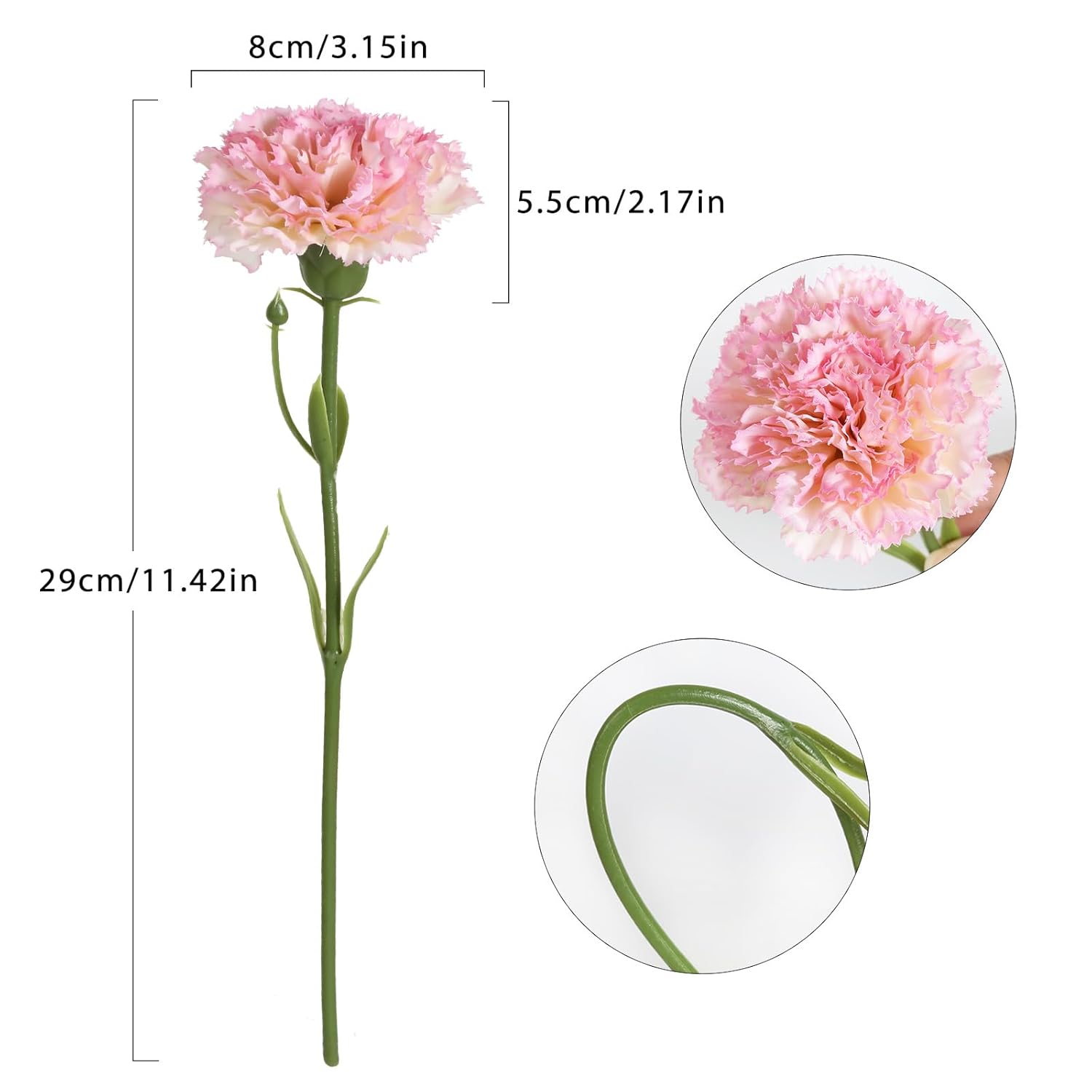 Artificial Carnation Flowers - 15Pcs Pink Silk Flowers With Stems For Home Decor, Wedding, Bridal Bouquet, Anniversary, Birthday And Floral Arrangements
