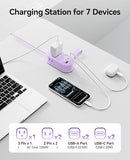 22.5W Travel Power Strip 7 in 1 3 Outlets 4 USB Ports 4FT Flat Plug