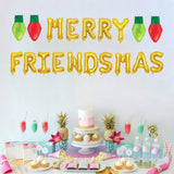 Merry Friendsmas Glittering Christmas Banner With Lightbulb Balloons, Friends-Themed Christmas Winter Holiday Party Garland Bunting Decorations.