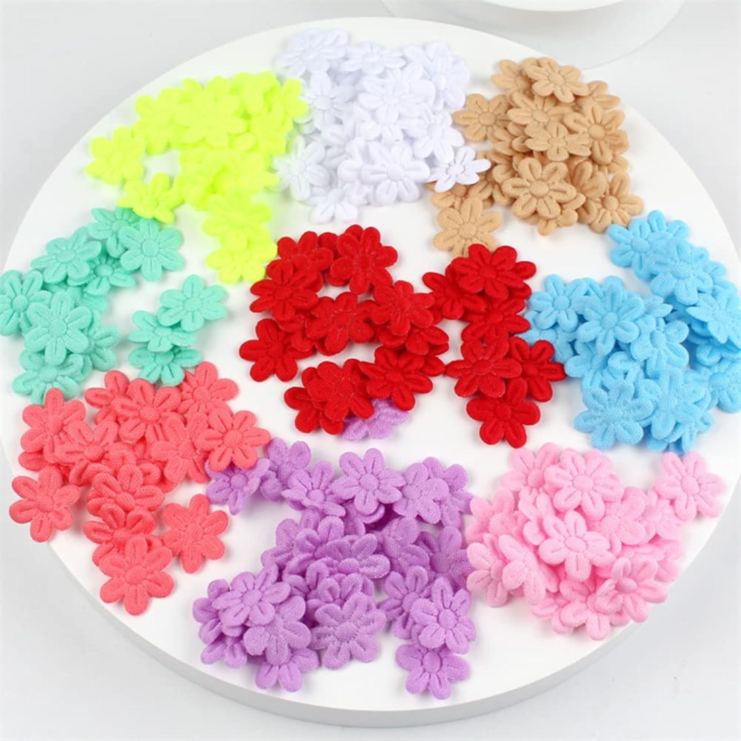 100Pcs Artificial Flowers Felt Cloth Five-Petalflower Embossing Fake Flower For Wedding Home Decor Diy Scrapbooking Wreath Lore (Light Coffee)