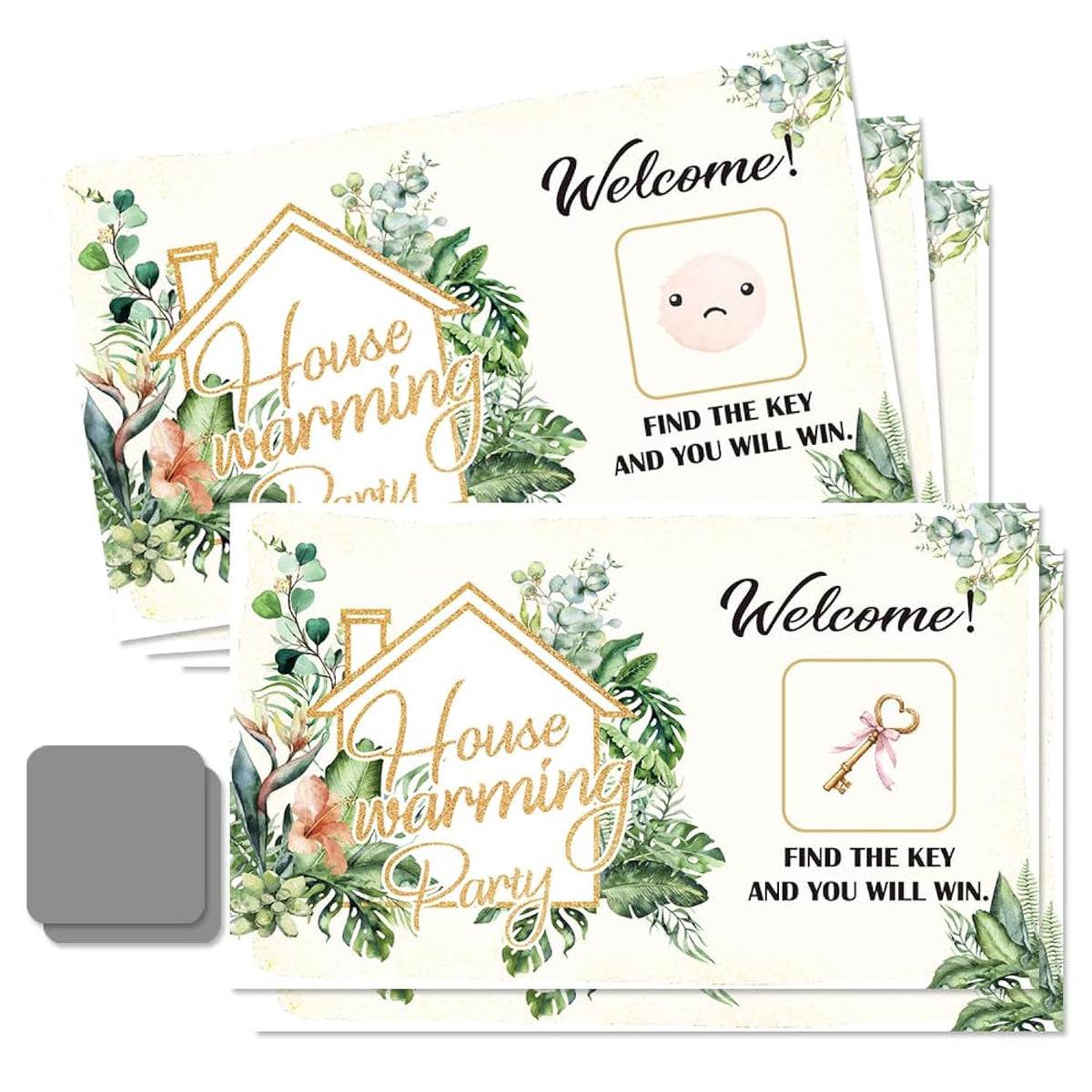 50 Psc Housewarming Scratch Off Cards, Watercolors Plants Scratch Cards For Rustic New Home New House Party Supplies, Housewarming Party Lottery Group Activity