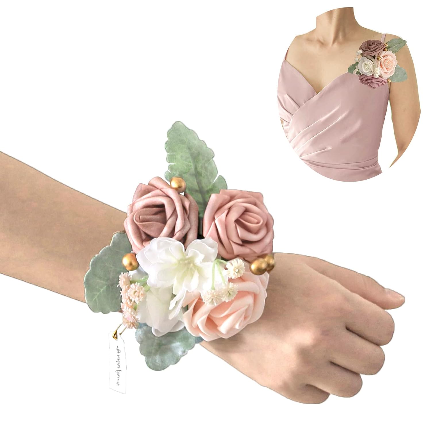 Set Of 2 Bridesmaid Corsage For Wedding Flowers Shoulder Corsages Bridesmaid Gift Corsage Wristlet For Prom For Wedding Ceremony, Dusty Rose