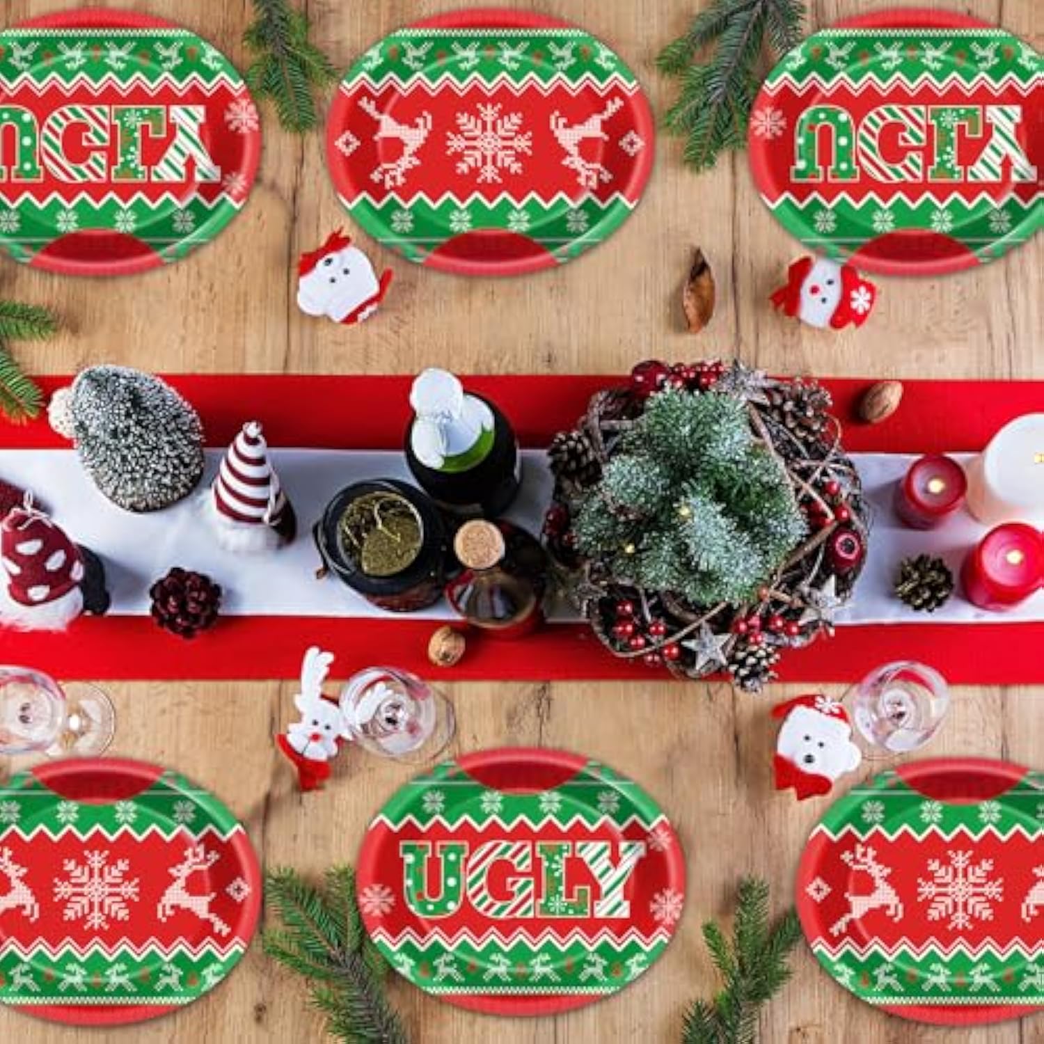 50Pcs Christmas Ugly Sweater Oval Plates 11 Inch Merry Christmas Ugly Sweater Tableware Set Disposable Xmas Tacky Sweater Dinnerware For Xmas Party Home Winter Holiday Decor Supplies