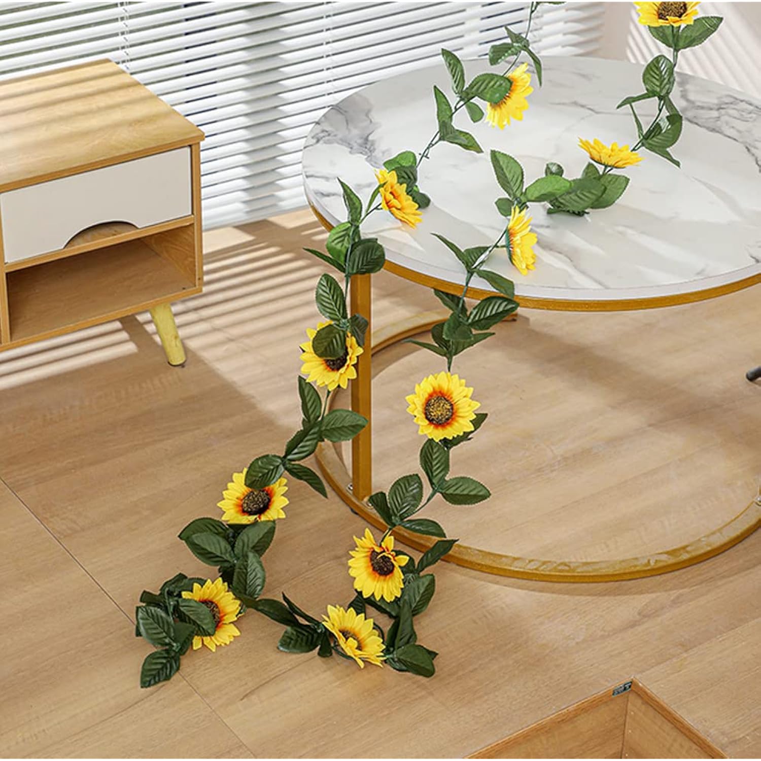 2Pack Artificial Sunflower Garlands Fake Hanging Sunflowers Silk Vines With Green Leaves For Home Decor Wedding Table Craft Party Decoration