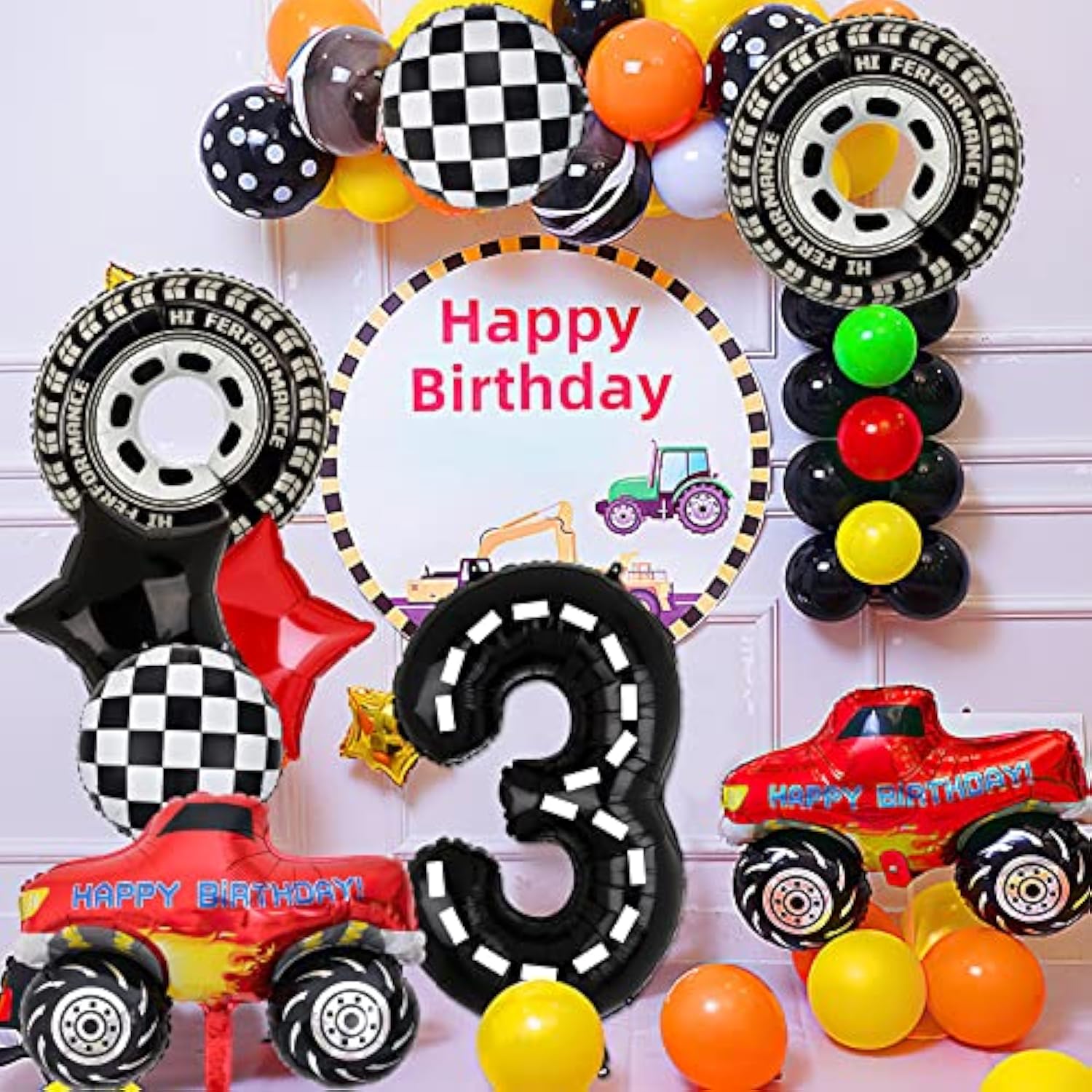 Truck Party Decorations - 9Pcs Birthday Number Foil Balloon For 3Rd Birthday Race Car Theme Party Supplies