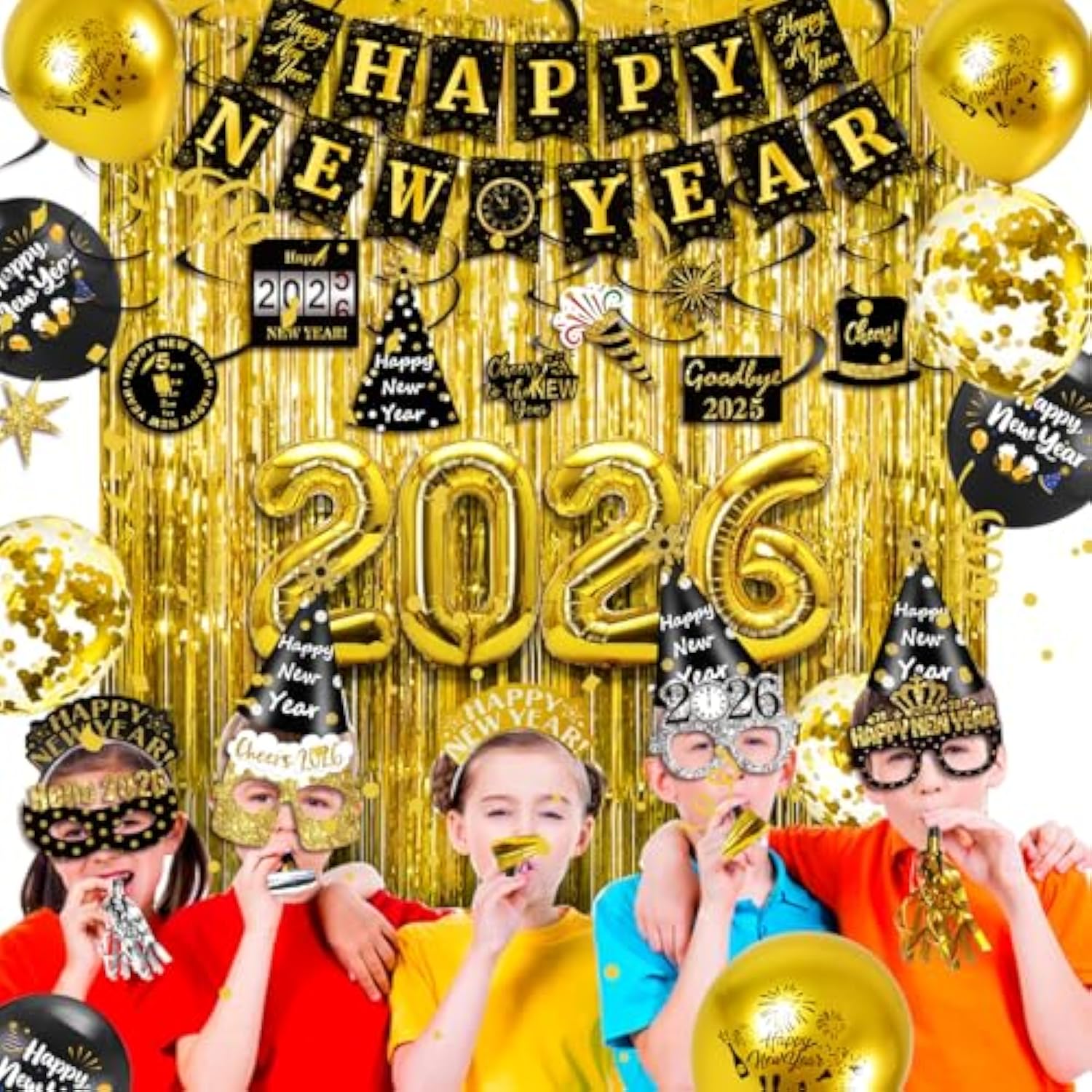 2026 New Year Eve Party Kit Banner, Hats, Balloons & Party Supplies