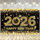 2026 Happy New Year Banner 5×3 Ft Black Gold Backdrop for Party and Photos