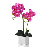 Artificial Potted Orchid Faux Phalaenopsis Silk Flowers Bonsai Realistic Arrangement In Silver Vase For Home Decoration Table Centerpiece, Purple