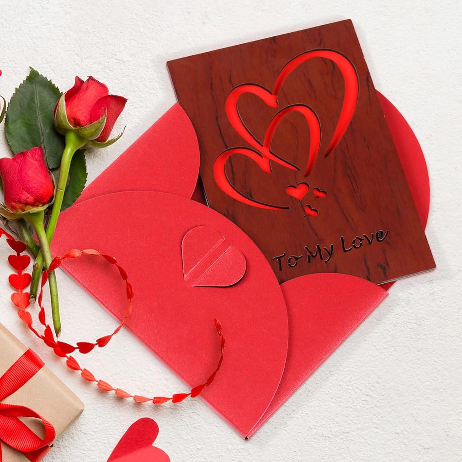 Valentines Day Card For Wife Husband - Wooden Wood Valentines Card For Him Her Boyfriend Girlfriend, 5Th Anniversary Card Gifts For Wife, To My Love Valentine Card W/Heart Envelope