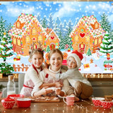 Christmas Gingerbread House Backdrop Winter Merry Xmas Gingerbread House Banner Gingerbread Christmas Banner For Kids Newborn Baby Shower Birthday Party Decorations (6X3.6Ft)