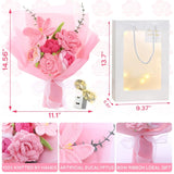 Crochet Flower Bouquet: Artificial Knitted Roses Tulips For Love Mother'S Day Wedding Anniversary Teachers' Day Decoration Including Lighting Fixtures Gift Bags?Pink?