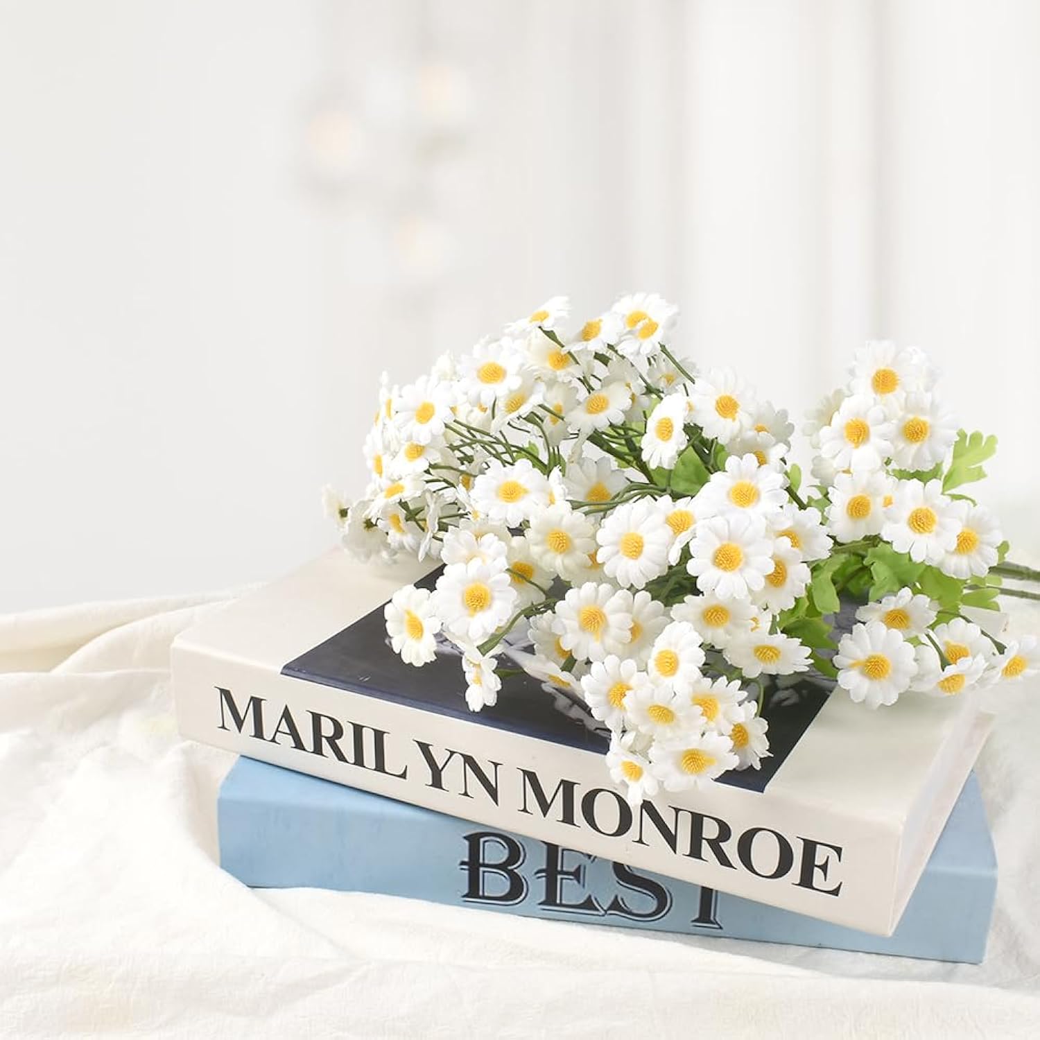 Artificial Chamomile 4Pcs, 21.7" Fake Daisy White Faux Flowers For Home Kitchen Wedding Decor