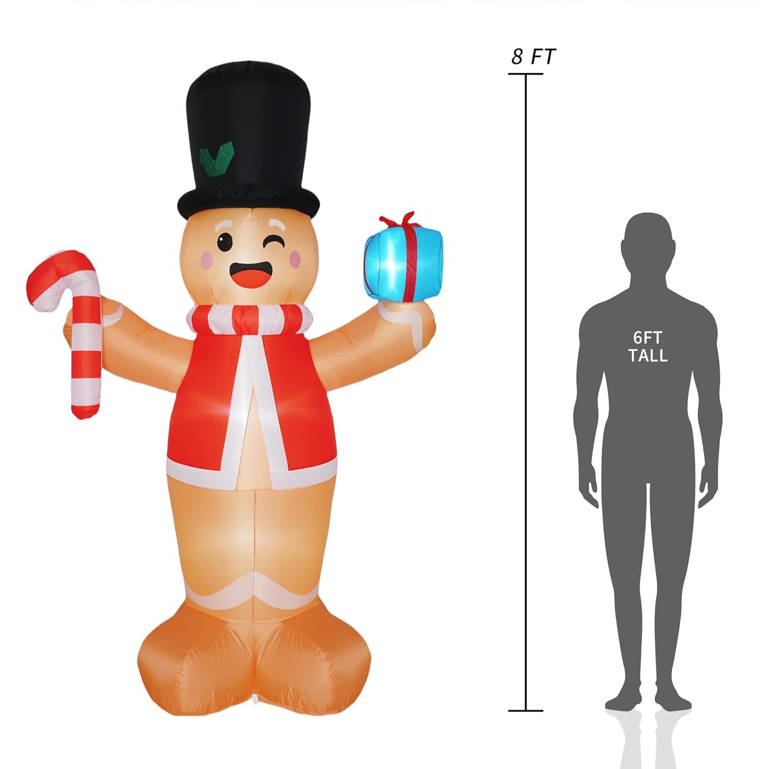 Christmas Inflatables Gingerbread Man With Gift Boxes 8 Ft, Led Inflatable Decoration For Outdoor Indoor Holiday Yard