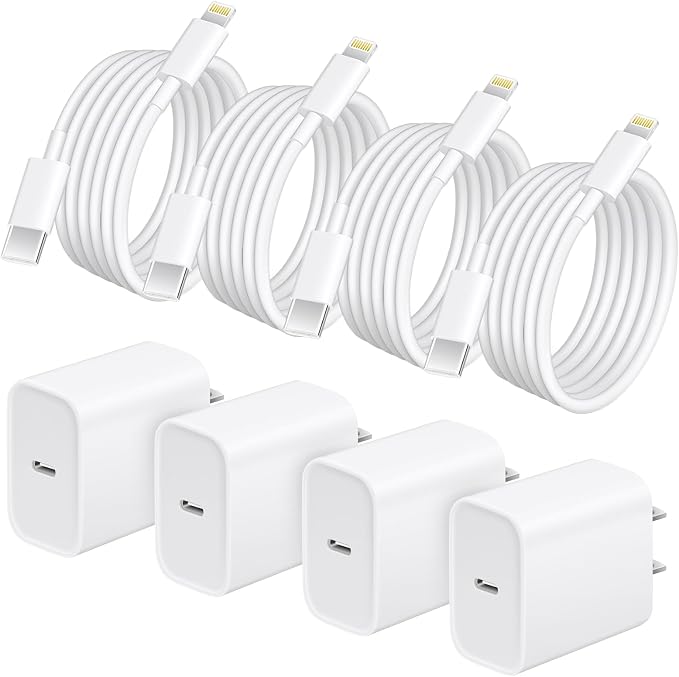 4 Pack 20W USB C Fast Charger with 6FT MFi Certified Lightning Cable for iPhone iPad White