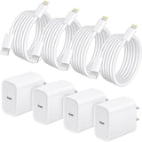4 Pack 20W USB C Fast Charger with 6FT MFi Certified Lightning Cable for iPhone iPad White