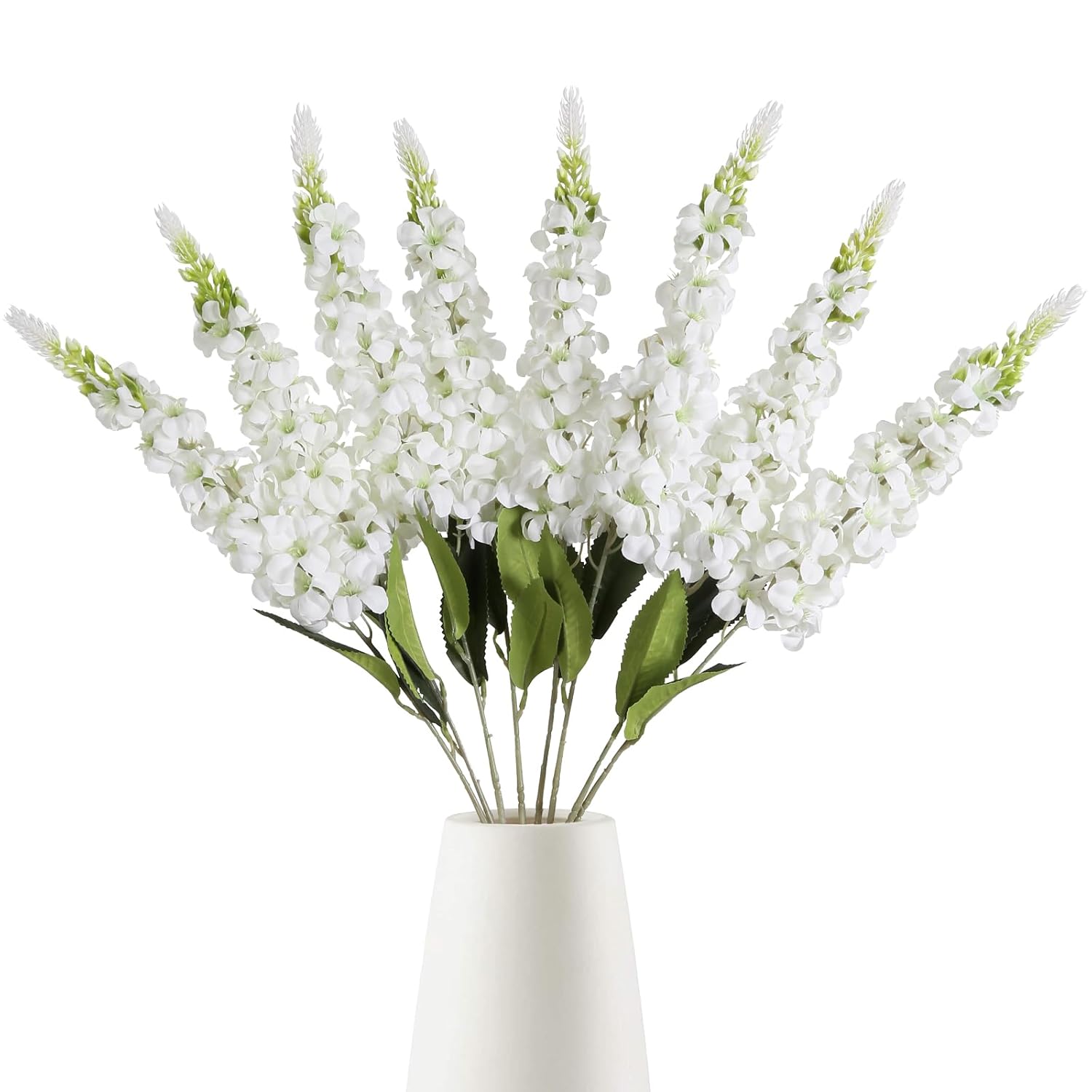8Pcs White Snapdragon Artificial Flowers Delphinium Artificial Silk Flowers Long Stem Hyacinth Fake Flowers For Wedding Home Outdoor Party Floral Arrangement Centerpiece Table Decoration (White)