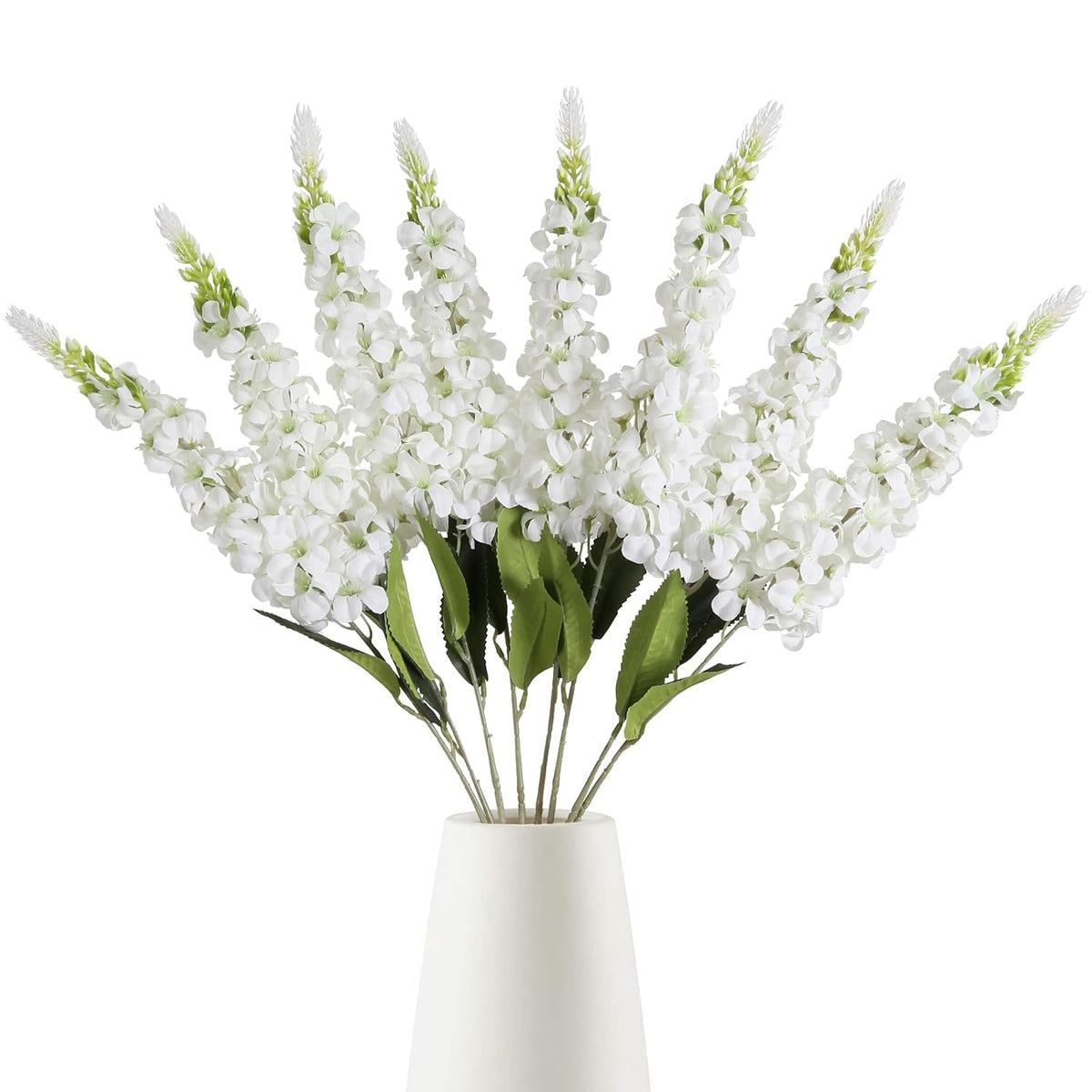 8Pcs White Snapdragon Artificial Flowers Delphinium Artificial Silk Flowers Long Stem Hyacinth Fake Flowers For Wedding Home Outdoor Party Floral Arrangement Centerpiece Table Decoration (White)