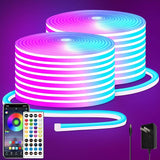 100FT RGB LED Neon Rope Lights App & Remote Control 24V IP65 Waterproof Flexible Strip Lights
