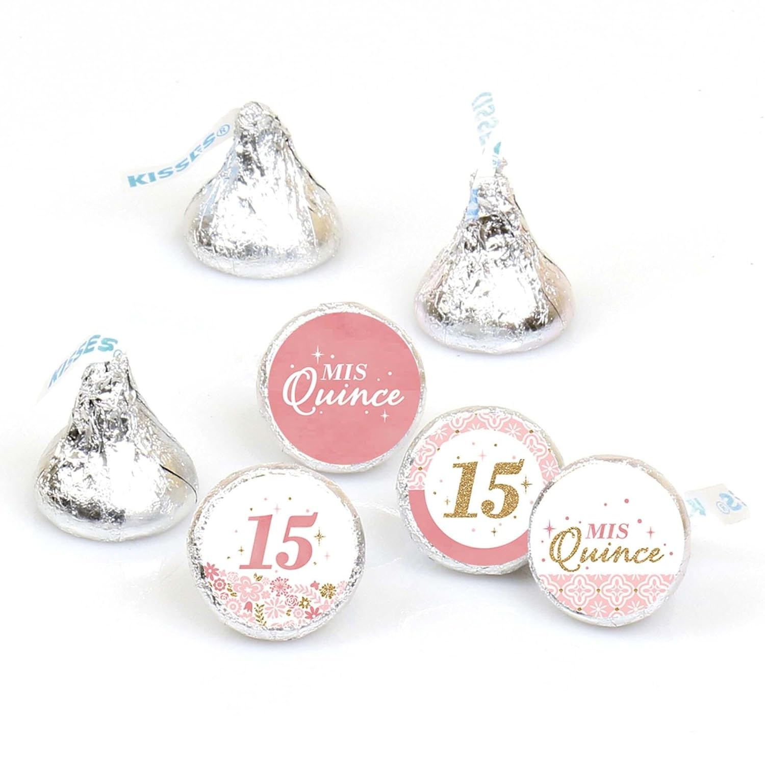 Big Dot of Happiness Mis Quince Anos - Quinceanera Sweet 15 Birthday Party Round Candy Sticker Favors - Labels Fit Chocolate Candy (1 Sheet of 108)