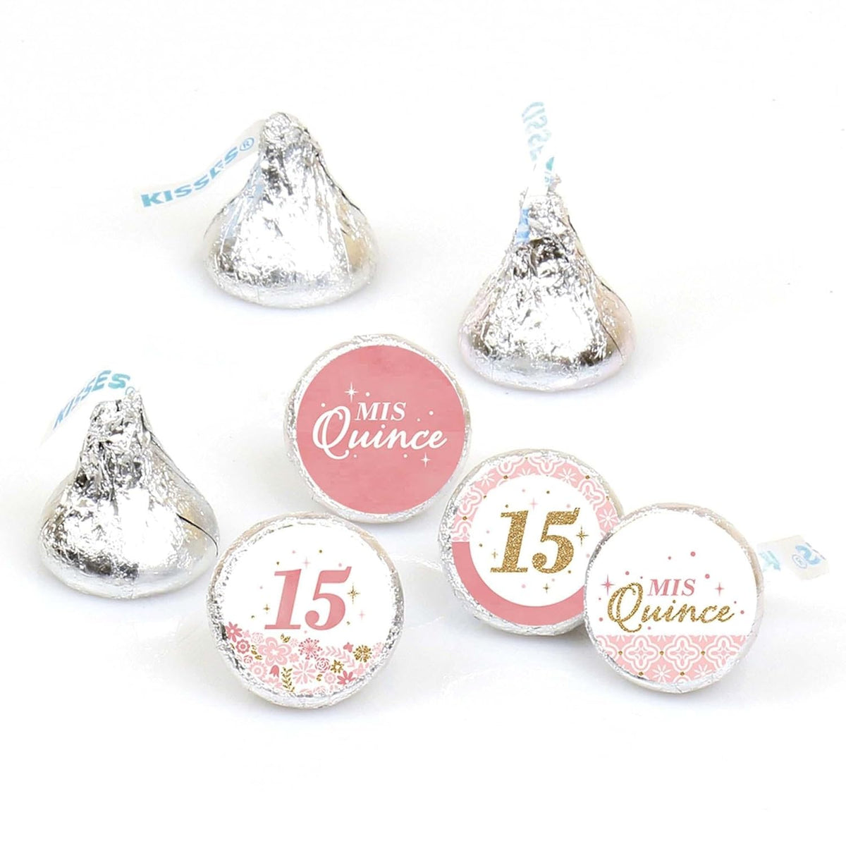 Big Dot of Happiness Mis Quince Anos - Quinceanera Sweet 15 Birthday Party Round Candy Sticker Favors - Labels Fit Chocolate Candy (1 Sheet of 108)