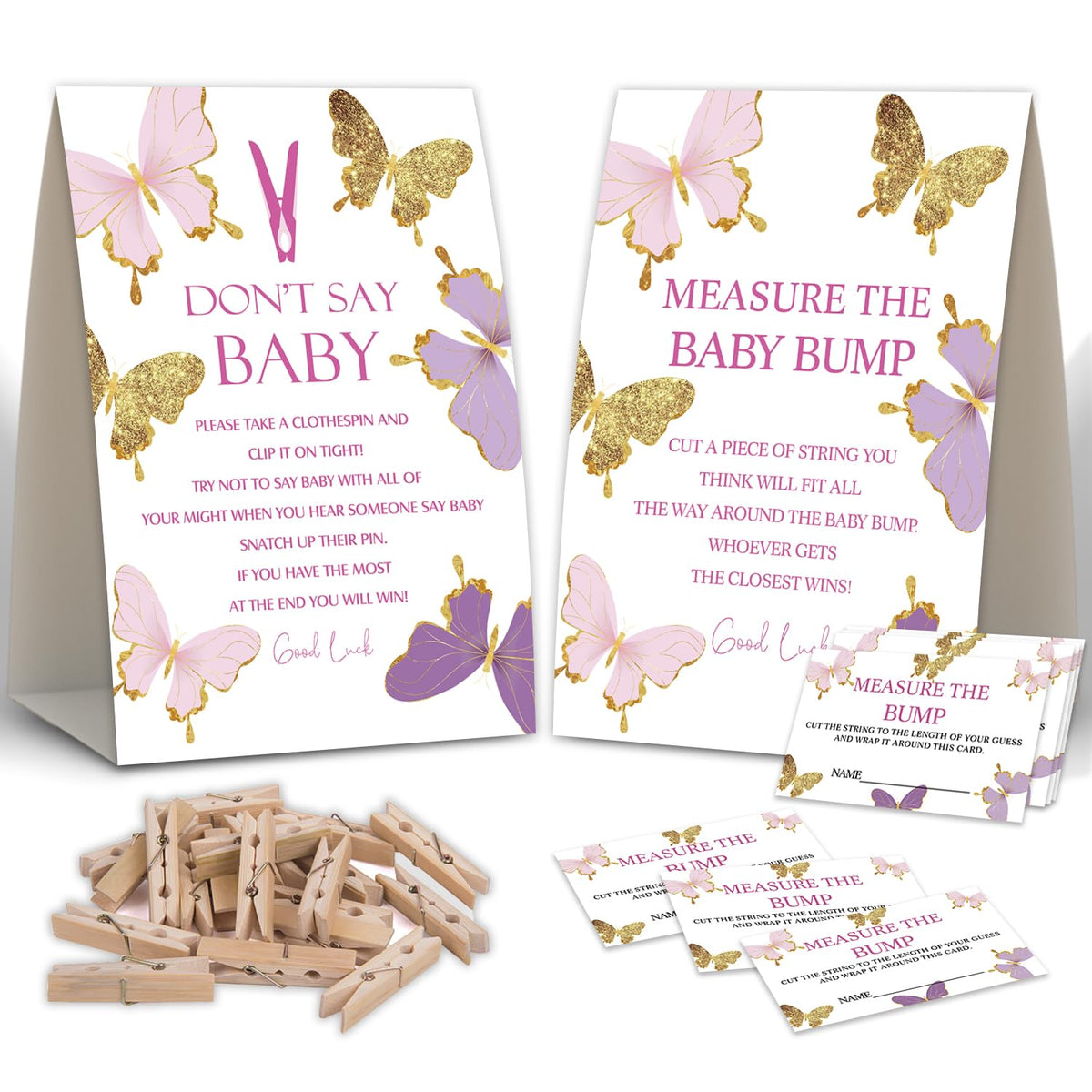 2 Butterfly Baby Shower Game,Don'T Say Baby Clothespin Games,Measure The Baby Bump,Baby Shower Decorations,Baby Shower Game Gender Neutral,Baby Shower Package,Funny Baby Shower Games-6