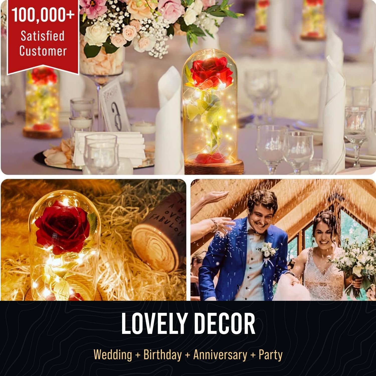 Premium Valentines Day Gifts For Her - Rose In Glass Dome With 6Hr Timer - Birthday Gifts For Women, Mom From Daughter, Son, Kids - Beauty And The Beast Rose In A Glass Dome For Decorations