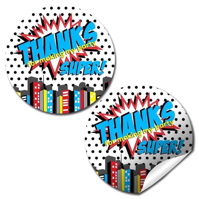 Super Hero Boy Birthday Party Thank You Sticker Labels, 40 2" Party Circle Sti