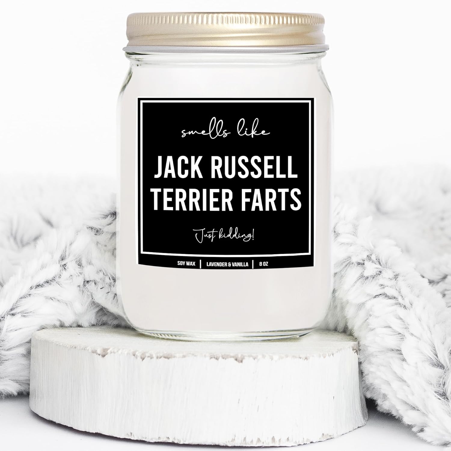 You Nique Designs Jack Russell Gifts - 8Oz Dog Fart Candle, Jack Russell Terrier Gifts For Women, Men - Jack Russell Dad Mom Gift Idea - Jack Russell Terrier Decor, Accessories (Lavender & Vanilla)