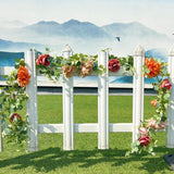 Artificial Flower Garland?6.5Ft Fake Dahlia Rose Floral Eucalyptus Greenery Garland Vine For Wedding Arch?Table Runner Centerpieces Backdrop Room Wall Hanging Plant Decor?Orange?