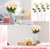 50 Pcs Artificial Rose Flower Bulk Realistic Silk Fake Roses With Long Stem Plastic Artificial Flower Bouquet Real Looking For Home Wedding Centerpieces Party Decoration(Beige Champagne)