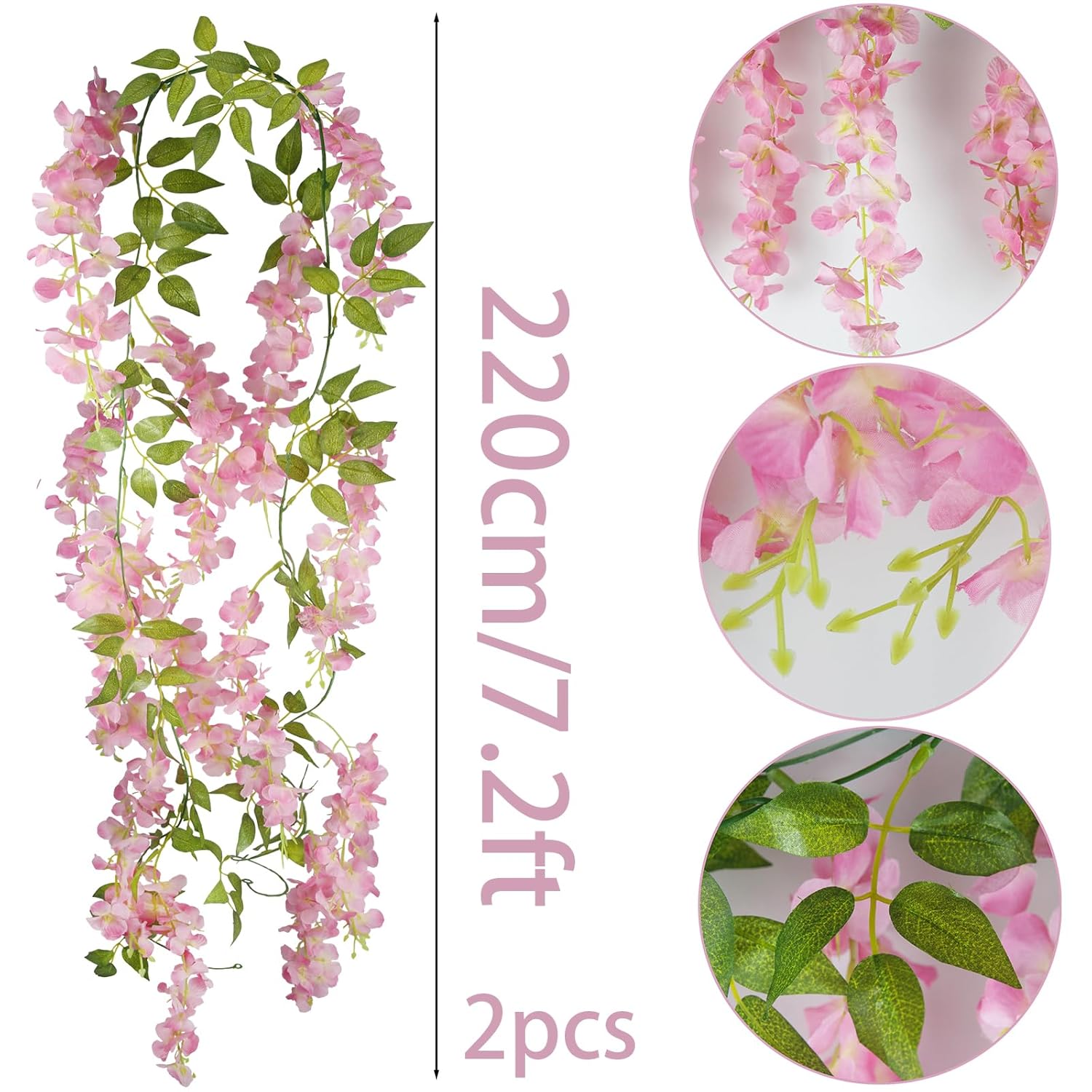 2 Pcs Wisteria Hanging Flowers Wisteria Flowers Vine Garland Wedding Arch Decoration Pink Artificial Wisteria Vines Hanging Flower Vines Silk For Party Garden Home Table Backdrop 6 Feet