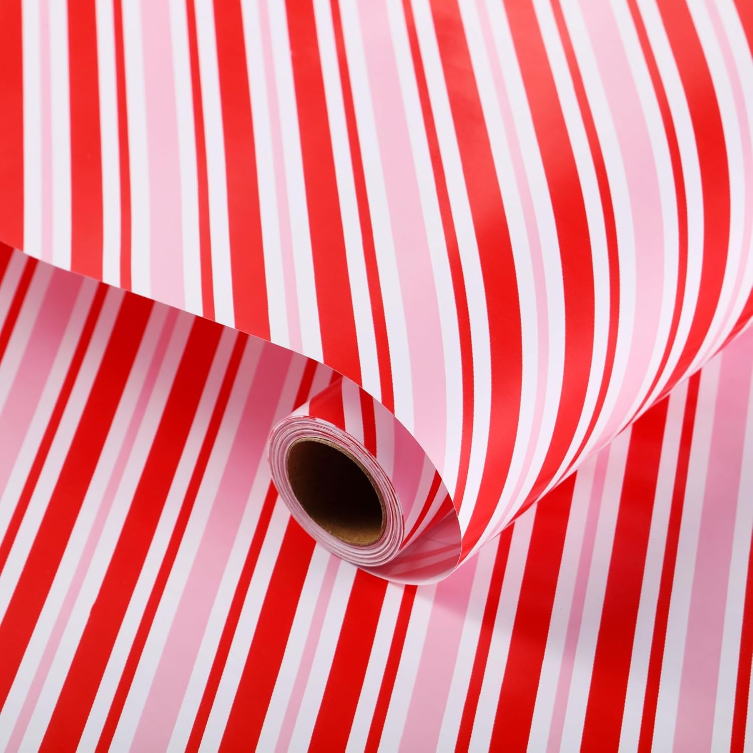 Gift Wrapping Paper Roll - 17 Inch X 32.8 Feet - Pink Red White Striped Design For Birthday, Party, Baby Shower, New Year, Holiday, Wedding, Christmas