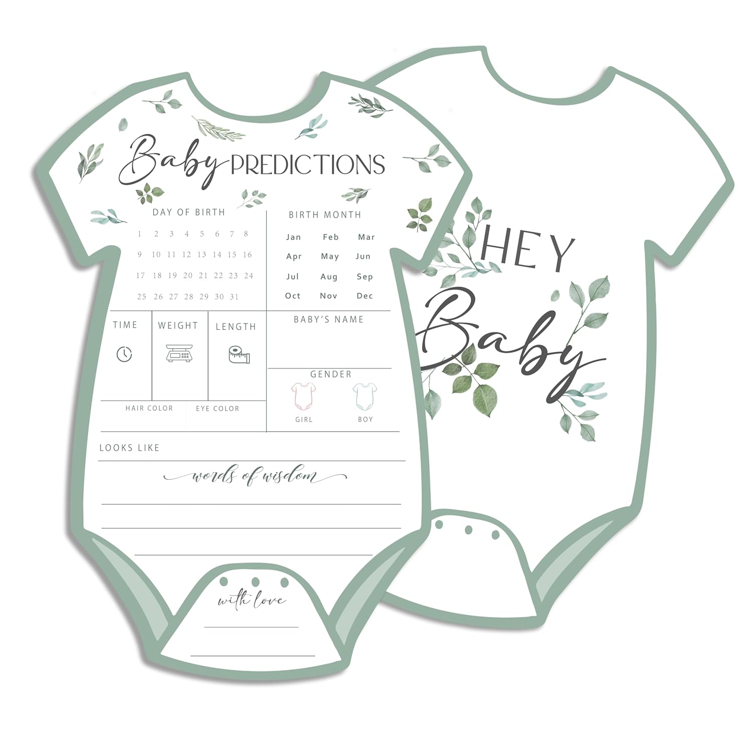Baby Predictions & Advice Cards For Baby Shower Games Activities, Wishes For Babies & New Parents, 25 Double-Sided Thick Cards – Baby Clothes Shape A10