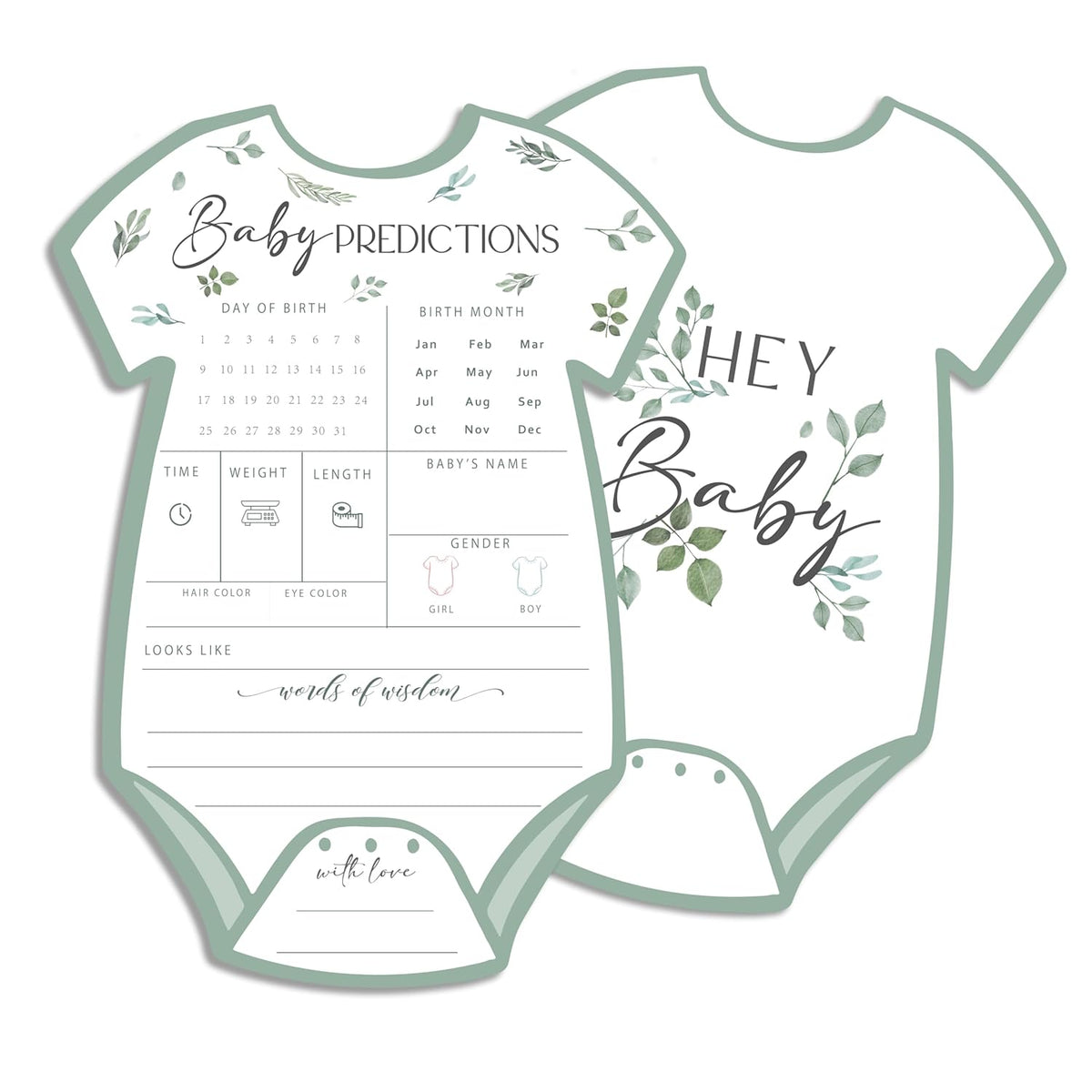 Baby Predictions & Advice Cards For Baby Shower Games Activities, Wishes For Babies & New Parents, 25 Double-Sided Thick Cards – Baby Clothes Shape A10
