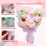 Crochet Flowers Bouquet,Knitted Bunny Sunflower Rose Bouquet Pink,Cute Handmade Flowers Gift For Lover Anniversary Birthday Party Mother'S Day Graduation