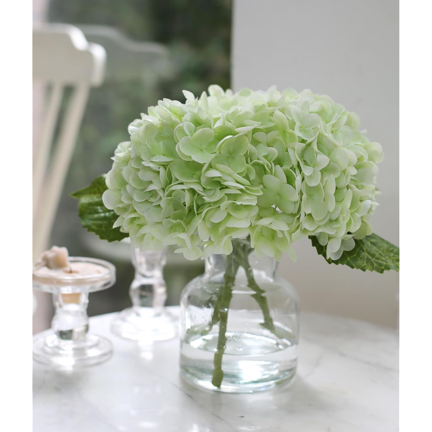Real Touch Artificial Flowers Hydrangea In Vase For Home Decoration,Artificial Hydrangeas Centerpieces For Tables, Lifelike Fake Hydrangea In Vase For Bathroom, Office And Water Bar