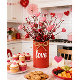 Valentine & Galentine'S Day Table Centerpiece Decor, Artificial Heart Flower Stems With Metal Pots, Valentines Galentines Day Home Office Decorations Gift With Card (Red)