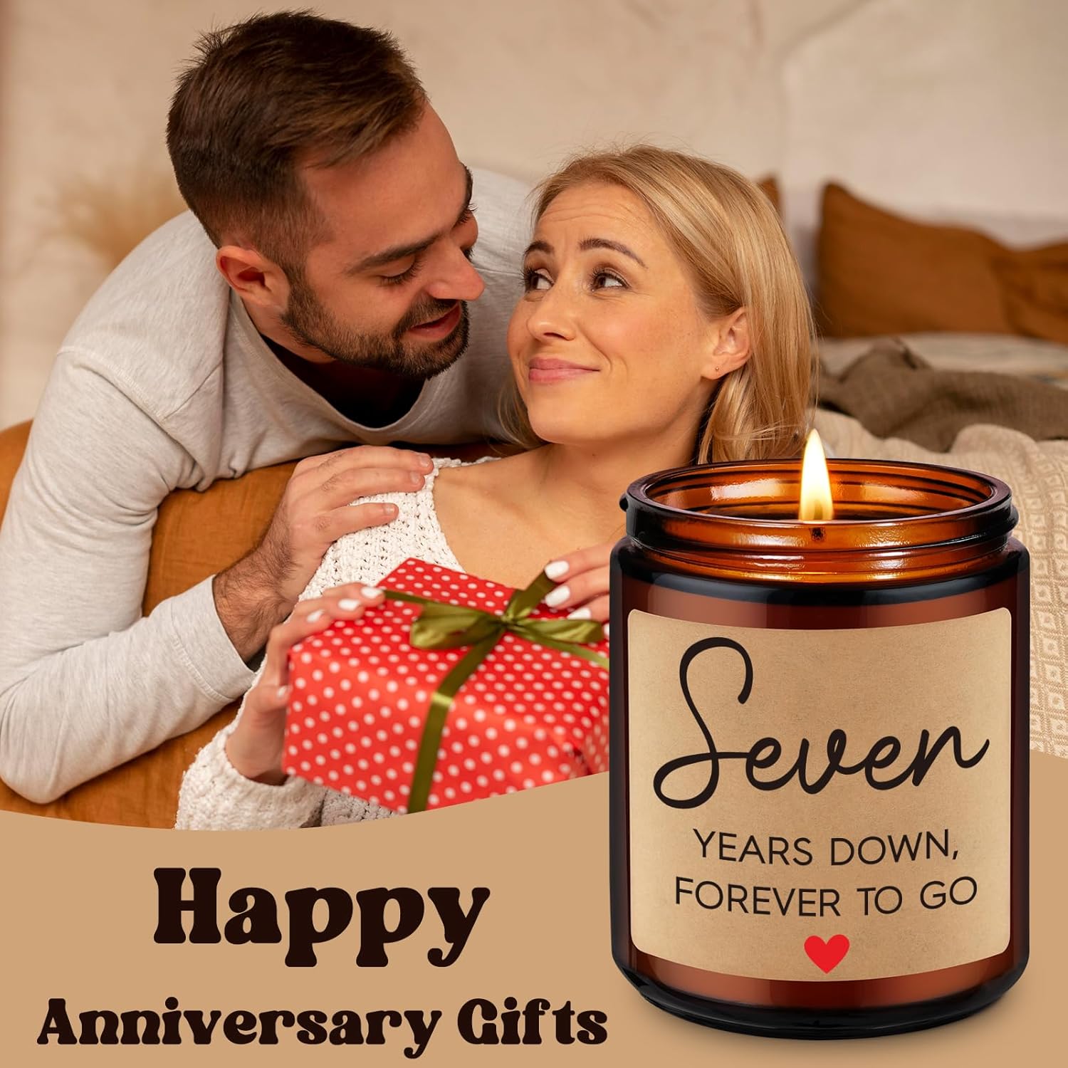 7 Year Anniversary Candle Gifts For Him Her Boyfriend Gf Husband Wife, 7Th Anniv. Couples Gifts - Copper 7Th Wedding Anniversary Happy Presents For Couple, Happy Seventh Year Anniv.