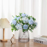 Artificial Peonies Fake Flowers, White Pink Silk Peony Bouquet 4 Bundles With Eucalyptus Leaves For Farmhouse Home Boho Wedding Table Centerpiece Decoration (Blue)