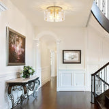 15 Inch Gold Semi Flush Ceiling Light 3 Light Glass Drum Modern Fixture