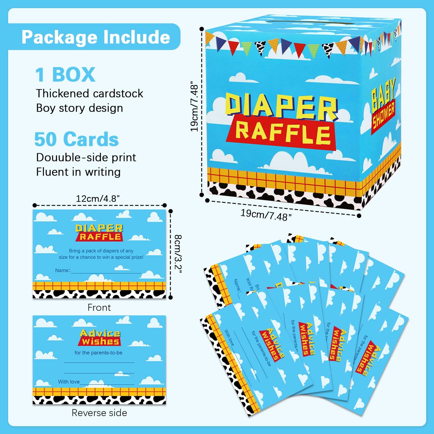 Boy Story Baby Shower Decorations Diaper Raffle Box With 50 Tickets Cards,It'S A Boy Story Baby Shower Theme Game