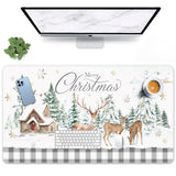 Merry Christmas Deer Golden Snowflakes Large Gaming Mouse Pad Pine Tree House Non-Slip Keyboard Desk Pad Keyboard Mouse Mat For Gamer,Office & Home,31.5 X 15.7 In
