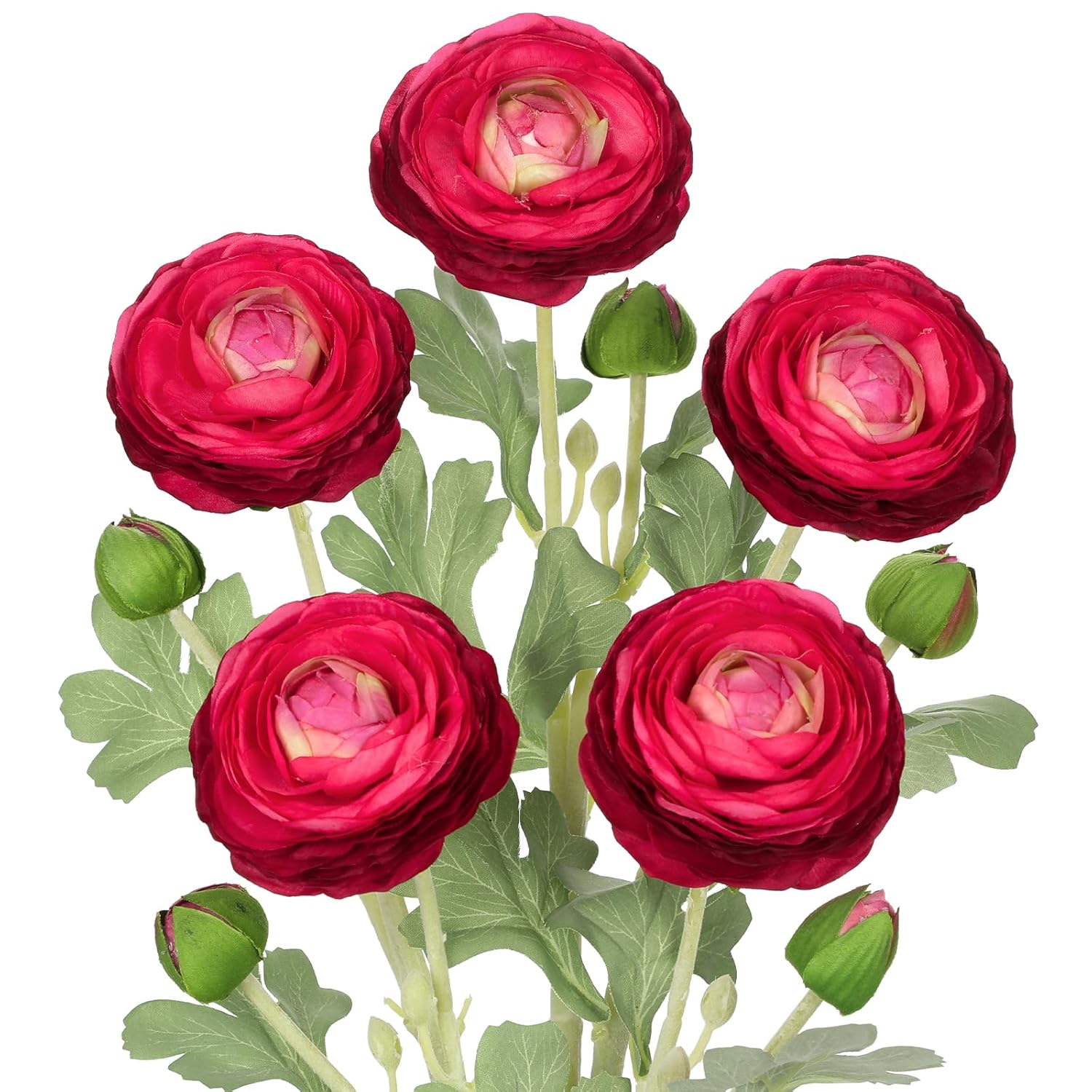 19.7" Red Artificial Flowers Ranunculus Flowers 5Pcs Silk Fake Ranunculus Flowers Faux Buttercup Flower With Long Stem Arrangement For Diy Party Centerpiece Bouquet Table Home Decoration