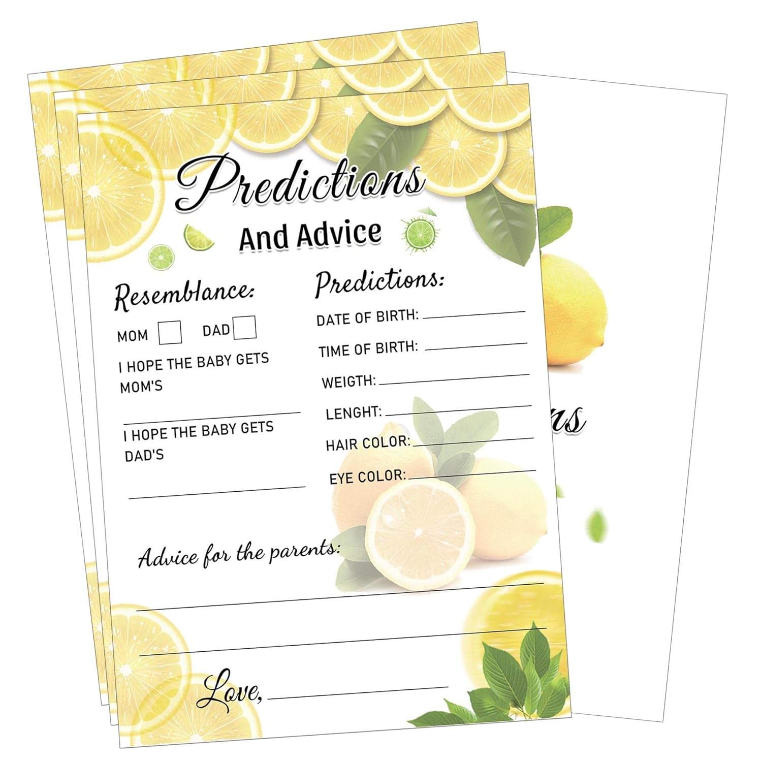 Lemon Theme Prediction And Advice Cards Baby Shower Games Cards 5 X 7 Inch Bridal Shower Card - Lemon Wedding Card 50 Pcs Guestbook Thank You Cardss For Bridal Shower Party Favor